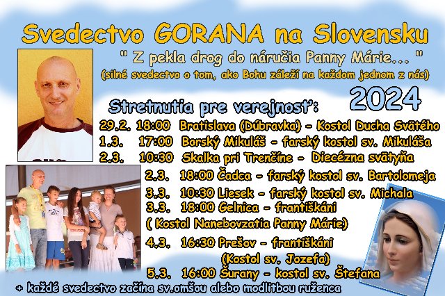 PONDELOK 4.3. Prešov - františkáni / Šokujúce svedectvo GORANA Ćurkovića - turné po Slovensku