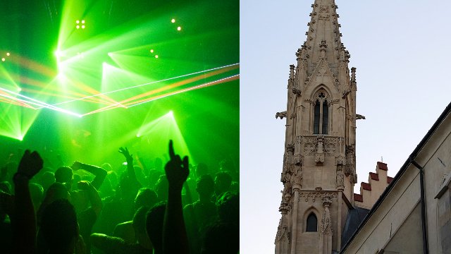 Techno párty v kostole Klarisiek v Bratislave