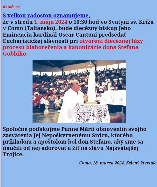 Otvorenie procesu blahorečenia dona Stefana Gobbiho, zakladateľa MKH