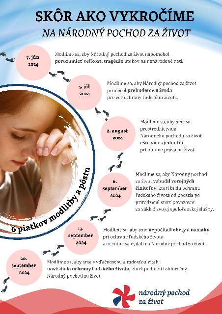 Piatok 6.9. o 19:00 - DUCHOVNÁ PRÍPRAVA PRED NÁRODNÝM POCHODOM ZA ŽIVOT